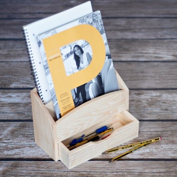 Деревянный ящик-органайзер для стола с выдвижным ящиком