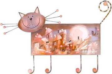 Drewniany wieszak kot TOM ręcznie malowany 53 cm