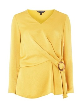 DOROTHY PERKINS YELLOW WRAP - Bluzka z długim rękawem rozmiar: 40