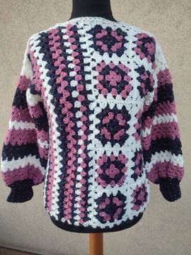 Sweter na szydełku handmade boho rękodzieło