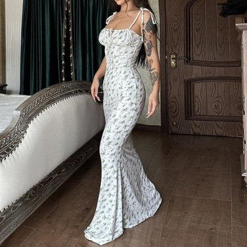 SUKIENKA ELEGANCKA LETNIA MAXI PLAŻOWA W KWIATY