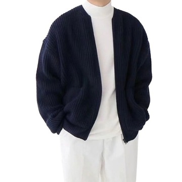 Men Zip Up Long Sleeved Knitted Cardigan Lined Fun