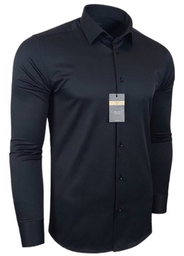 Koszula męska Czarna dopasowana Lavier - SLIM FIT Bawełna Rozmiar XXL