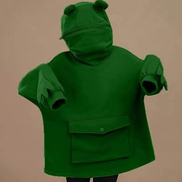 ТЁПЛАЯ ЗЕЛЕНАЯ СВИТШОТА С КАПЮШОНОМ FROG, МОЛОДЕЖНАЯ