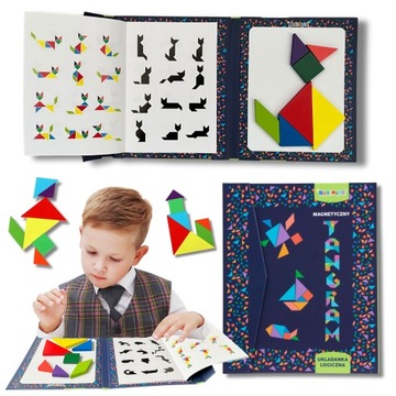 TANGRAM KLOCKI MAGNETYCZNE DREWNIANA UKŁADANKA LOGICZNA PUZZLE