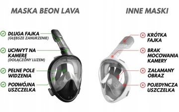 Маска Beon Lava Black, черная, полнолицевое погружение, сноркелинг, L/XL