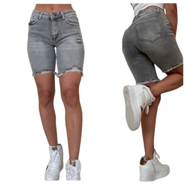 DAMSKIE SZORTY JEANSOWE KRÓTKIE SPODENKI DO KOLAN + pasek gratis S