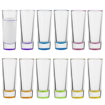 KOMPLET KIELISZKÓW XXL Do Wódki Shotów Na Imprezę 12x65 ml DNO MIX KOLORÓW