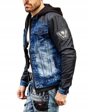 Kurtka Katana Jeans Skóra Cipo Baxx Jeansowa z Kapturem Biker