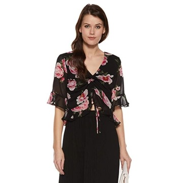 H&M baskinka falbanki wiązana bluzka kwiaty tiulowa róże coquette