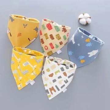 5Pcs Baby Bibs Triangle Scarf Cotton Cartoon Child Bandana Bib Dribble
