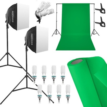 Zestaw studyjny 2x Lampa 40x40 + Tło Green Screen