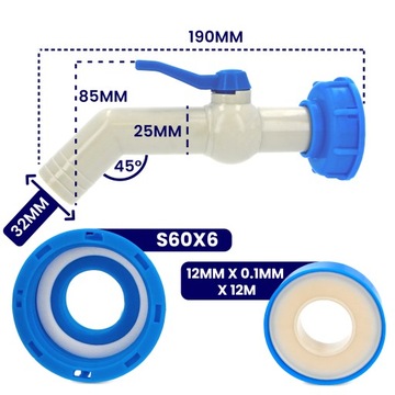 Клапан MAUZER PP 32 мм 1 45 Смеситель для бака Бочки IBC на 1000 л СОЕДИНИТЕЛЬ ШЛАНГА