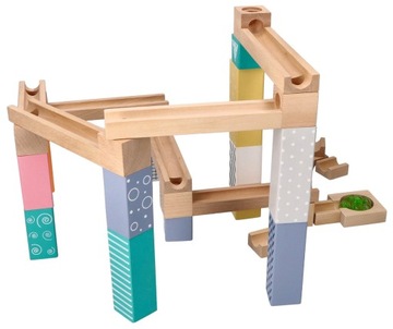 KULODROM ADAMTOYS TOR KULKOWY DREWNIANY PASTELOWY ZABAWKA DLA DZIECKA 53szt