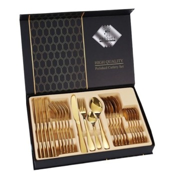 ЧЕРНО-ЗОЛОТОЕ СТОЛОВЫЕ ПРИБОРЫ Набор на 6 персон, 24 шт. СЕРИЯ СТОЛОВ + КОРОБКА