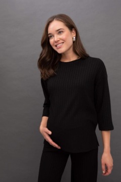 K006D10 БЛУЗКА ДЛЯ МАТЕРИАЛОВ ЧЕРНАЯ В РЕБИНКУ СВОБОДНАЯ КЛАССИЧЕСКАЯ DEFACTO XXL