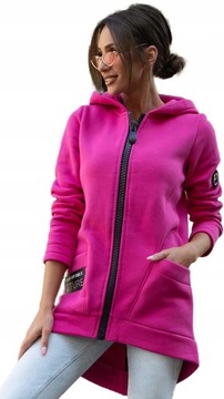 Kurtka Parka Bluza z Kapturem Długa Bawełna Damska Fuksja (42-50) roz. 46