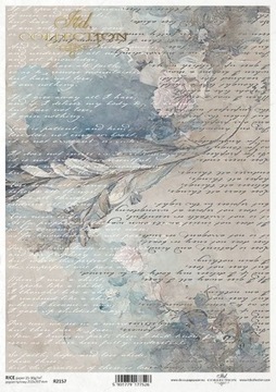 ITD Collection - Decoupage Papier RYŻOWY R2157 - Kwiaty Napisy - A4