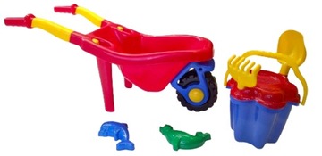 TACZKA PLASTIKOWA Z WIADERKIEM ŁOPATKĄ I FOREMKAMI DO PIASKU HEMAR
