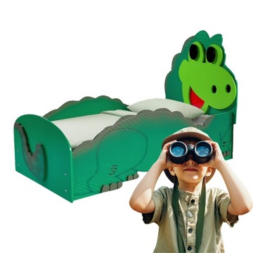 Łóżko Dziecięce Łóżeczko dla Dziecka z Materacem zielone Dino MDF Plastiko