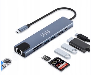 ADAPTER HUB 8w1 USB-C DisplayPort 8K 4K 144Hz RJ45