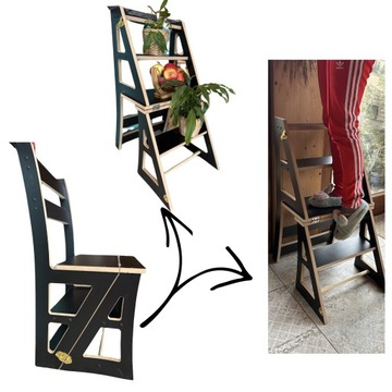KRZESŁO + DRABINA + PÓŁKA 3w1 drewno MDF bezpieczny czarny ECO SMART