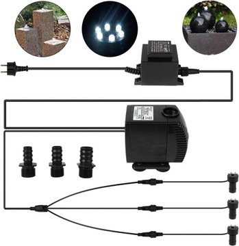 Pompa zanurzeniowa do fontanny 25W 1500l/h + 3x białe pierścienie LED