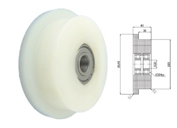 Rolka tworzywowa z kołnierzem fi 143mm, fi 20mm