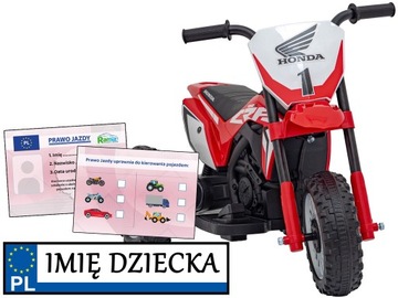 MOTOREK NA AKUMULATOR dla dzieci Cross HONDA CRF 450R dźwięki REJESTRACJA