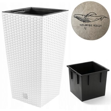 УЛИЧНЫЙ ЦВЕТОЧНЫЙ ВАЗ ИЗ РОТЕГА, БЕЛЫЙ С ВСТАВКОЙ, ВЫСОКАЯ КРЫШКА