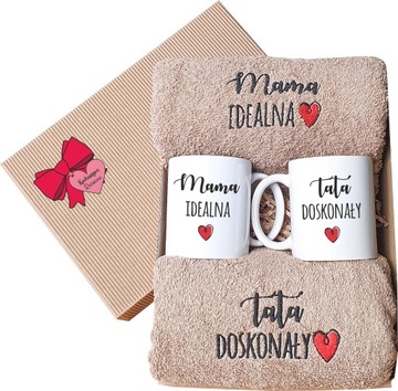RĘCZNIKI KUBKI PREZENT DLA MAMY TATY ZESTAW ŚWIĘTA