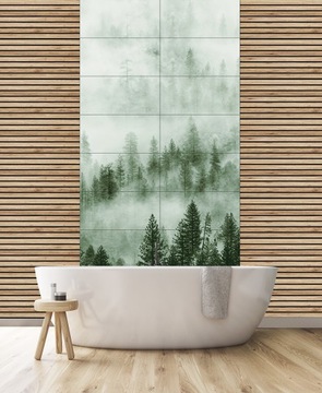 Obraz Las We Mgle Large verde 240 cm x 120 cm do łazienki