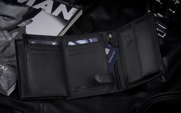 Portfel męski skórzany czarny pionowy elegancki rozbudowany RFID ZAGATTO