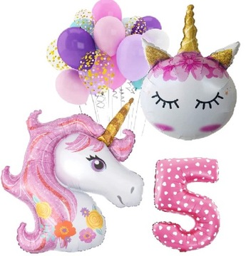BALONY zestaw urodziny 5 LAT JEDNOROŻEC UNICORN