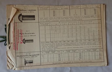 KATALOG ŚRUB NITÓW GWOŹDZI KATTOWITZ OK. 1940
