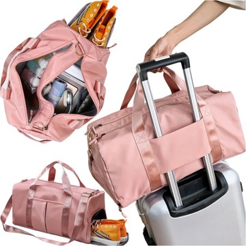 Torba podróżna sportowa na ramię damska bagaż podręczny do samolotu różowa