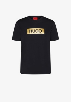 HUGO czarny t-shirt koszulka meska logo napis HUGO BOSS r.S