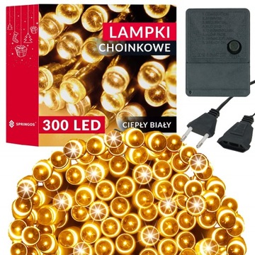 LAMPKI CHOINKOWE 300led 21,5m ZEWNĘTRZNE WEWNĘTRZNE BIAŁE CIEPŁE ŚWIĄTECZNE