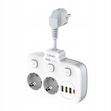 Удлинитель LDNIO 2 розетки переменного тока 3x USB USB-C