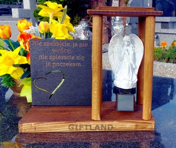 Znicz kapliczka latarenka solarna ANIOŁ grawer ZNICZ NA DZIEŃ BABCI DZIADKA