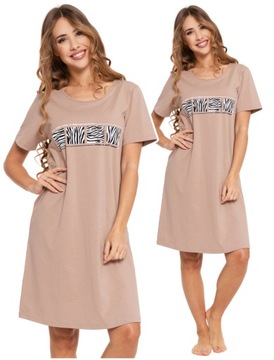 Bawełniana Koszula Nocna Beżowa Piżama Krótki Rękaw Modna Wygodna MORAJ XL