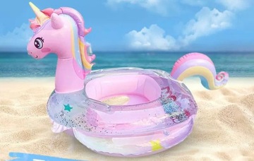 Кольцо для плавания с сиденьем Unicorn Glitter Pink для бассейна и пляжа