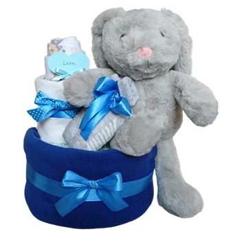 TORT Z PAMPERSÓW 2 PREZENT Z PIELUCH BABY SHOWER NARODZINY DUŻA MASKOTKA