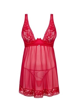 Obsessive Lacelove czerwona babydoll z fiszbinami i stringi XL/2XL