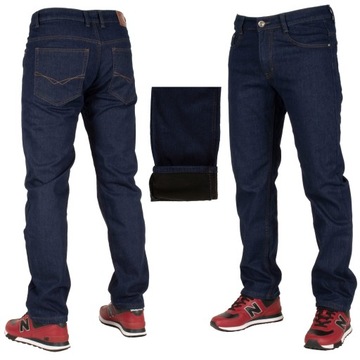 Spodnie męskie jeans ocieplane W:34 88 CM granat L:30