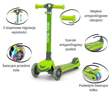 Надежный трехколесный светодиодный самокат для детей! Boogie Green 3+ ЗЕЛЕНОЕ КАЧЕСТВО