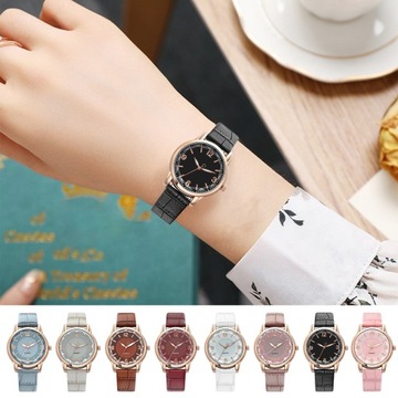 Women Watch Dual-color Round Dial Faux Leather Strap Elegant