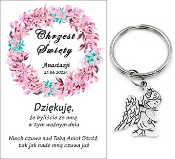 Podziękowanie dla gości brelok ANIOŁEK CHRZEST PERSONALIZACJA PAMIĄTKA