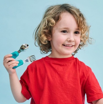 Столовые приборы Nana's Manners Вилка ложка ЭТАП 2 1–3 года морской синий БИРЮЗОВЫЙ