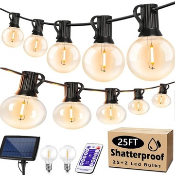 GIRLANDA Lampa Solarna lampki ogrodowe 7.6 M 25 + 2 LED+PILOTA ciepły biały